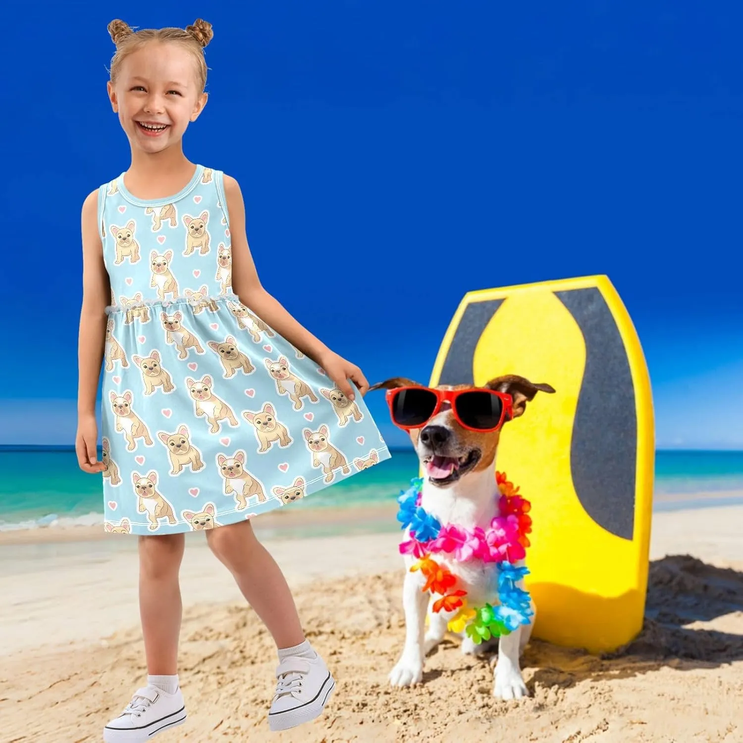 Girls Casual Dress Cute Sleeveless A-Line Swing Beach Summer Dress for 2-8 Years