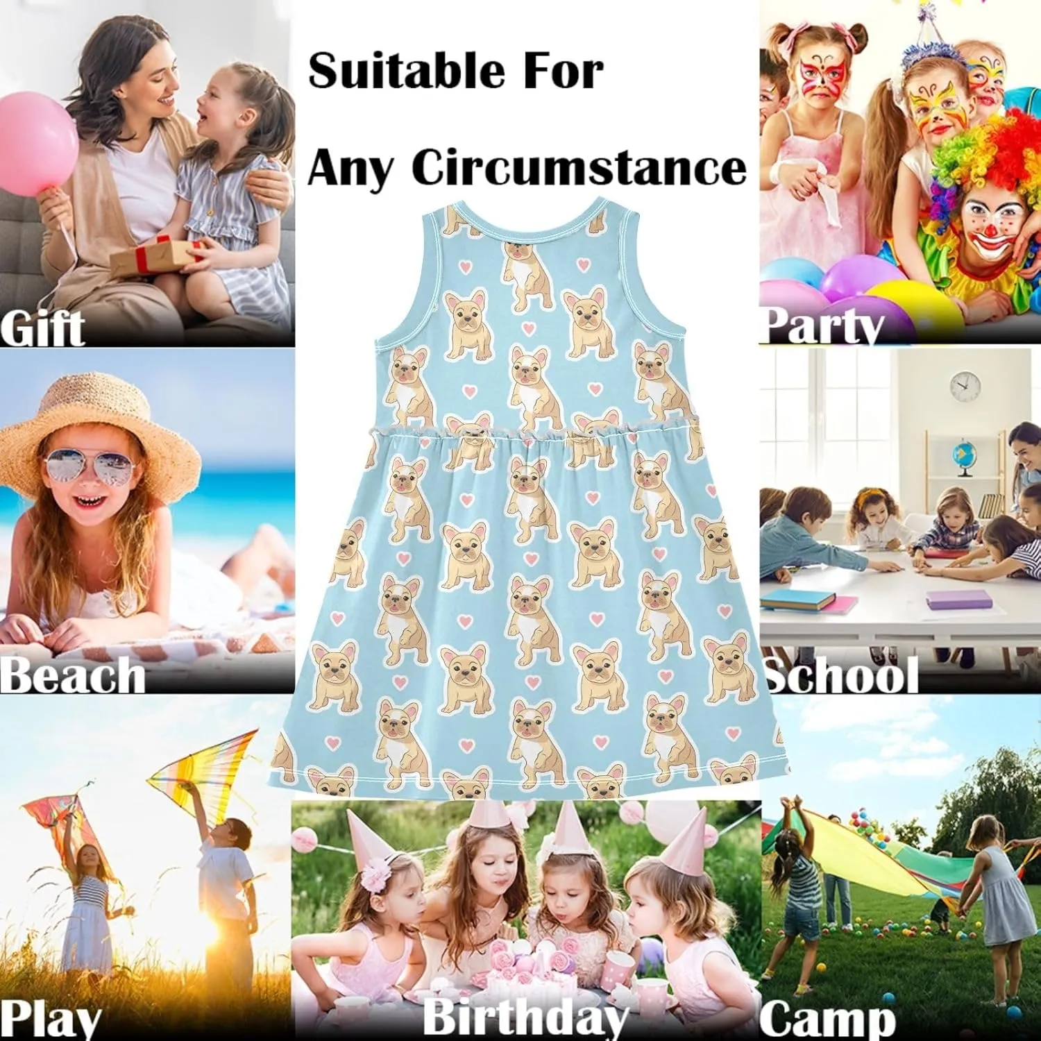 Girls Casual Dress Cute Sleeveless A-Line Swing Beach Summer Dress for 2-8 Years