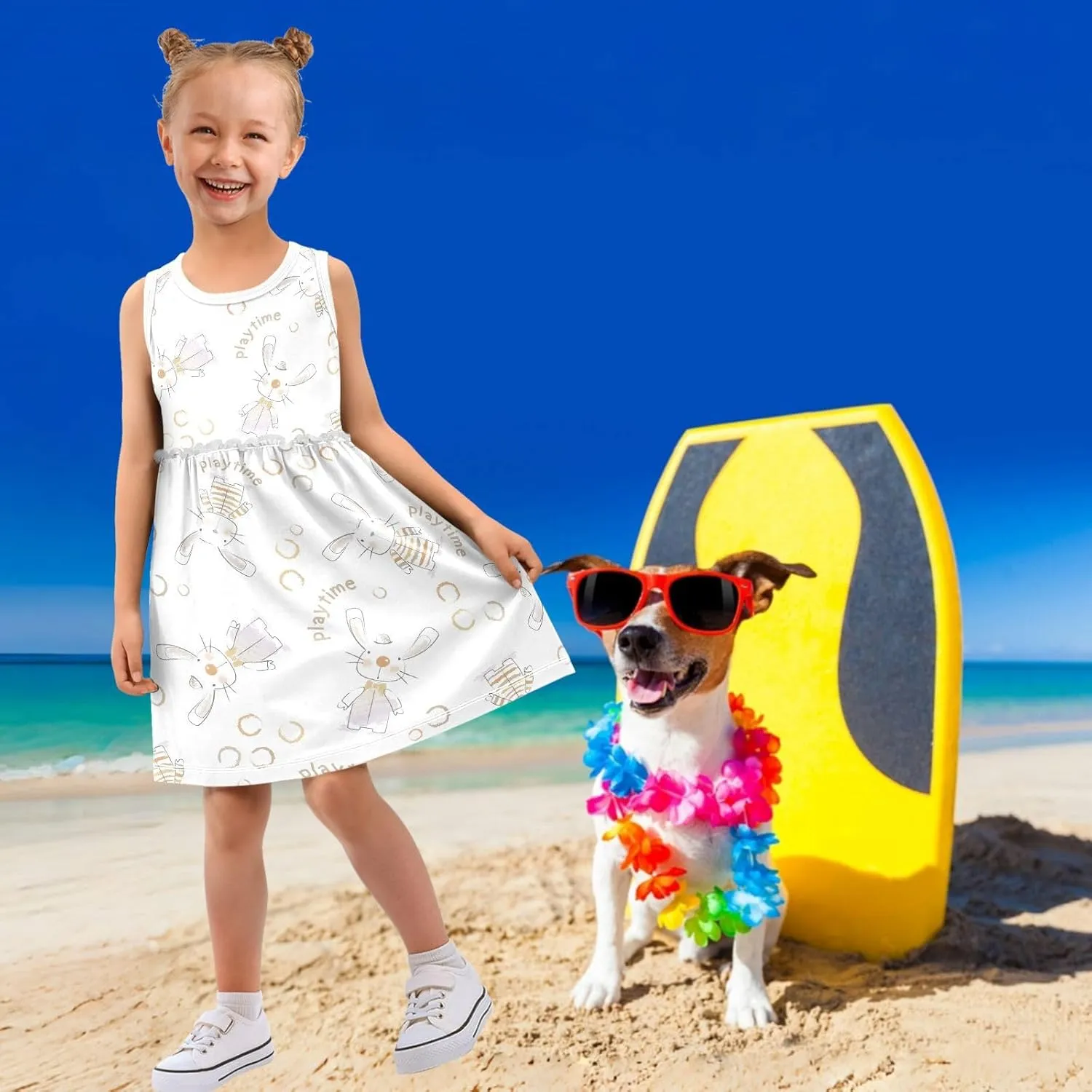 Girls Casual Dress Cute Sleeveless A-Line Swing Beach Summer Dress for 2-8 Years