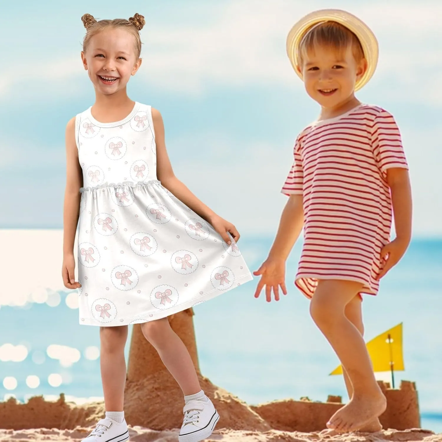Girls Cute Dress Kids Summer Sleeveless Dresses Sundress Swing Outfit 2-9 Years