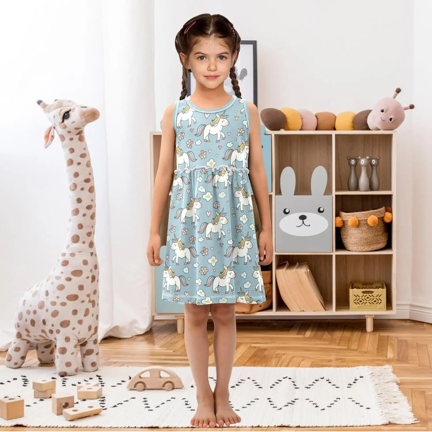 Girls Cute Dress Kids Summer Sleeveless Dresses Sundress Swing Outfit 2-9 Years