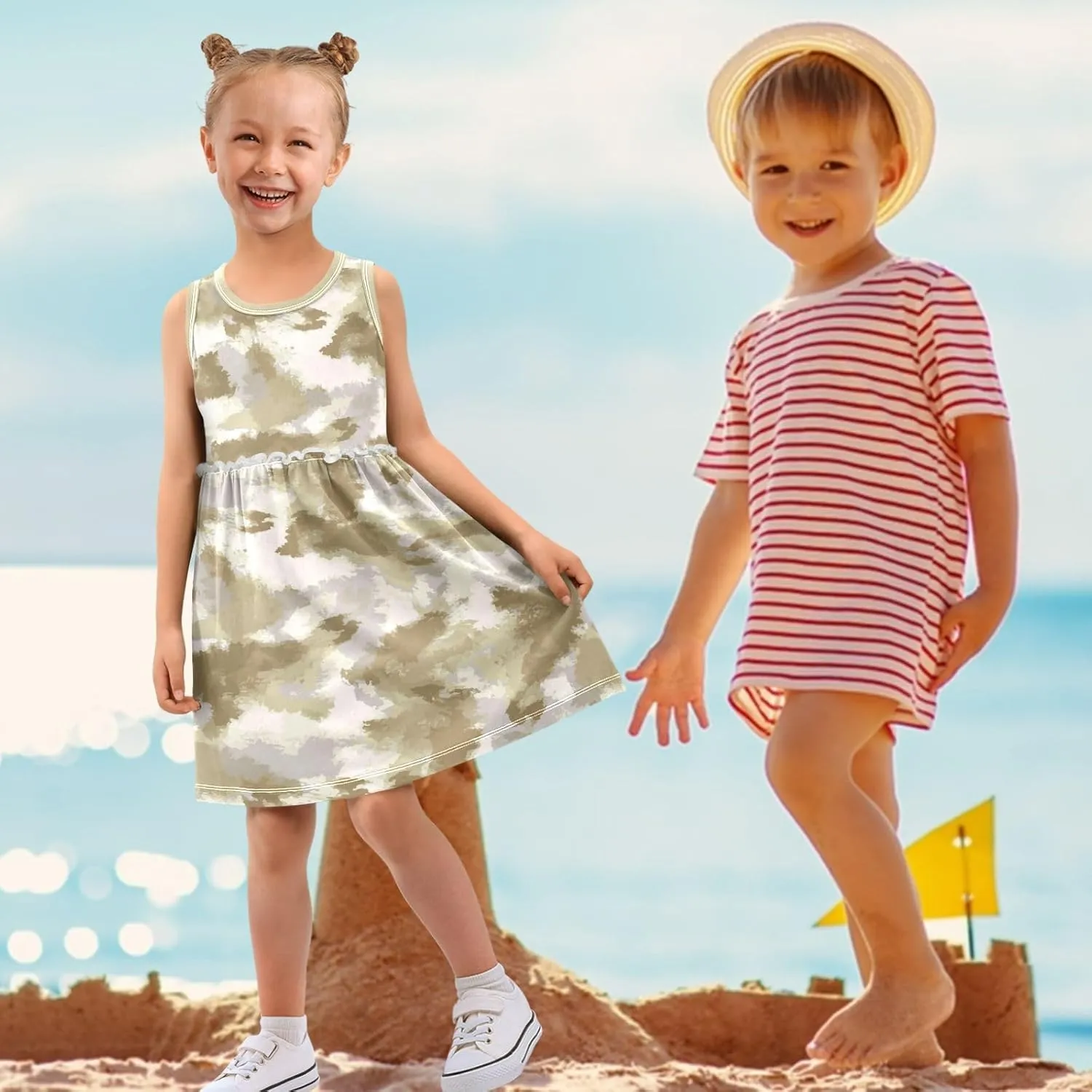 Girls Cute Dress Kids Summer Sleeveless Dresses Sundress Swing Outfit 2-9 Years