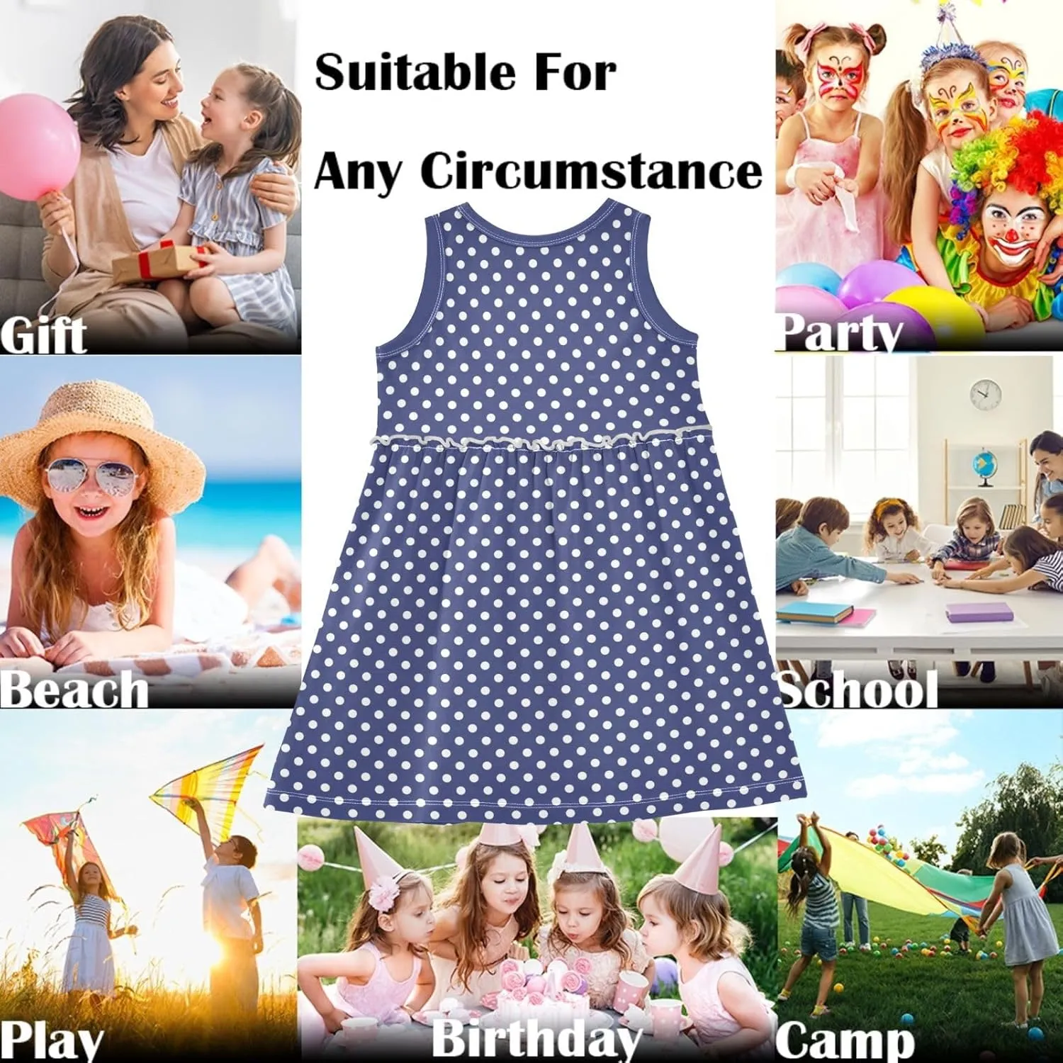Girls Cute Dress Kids Summer Sleeveless Dresses Sundress Swing Outfit 2-9 Years