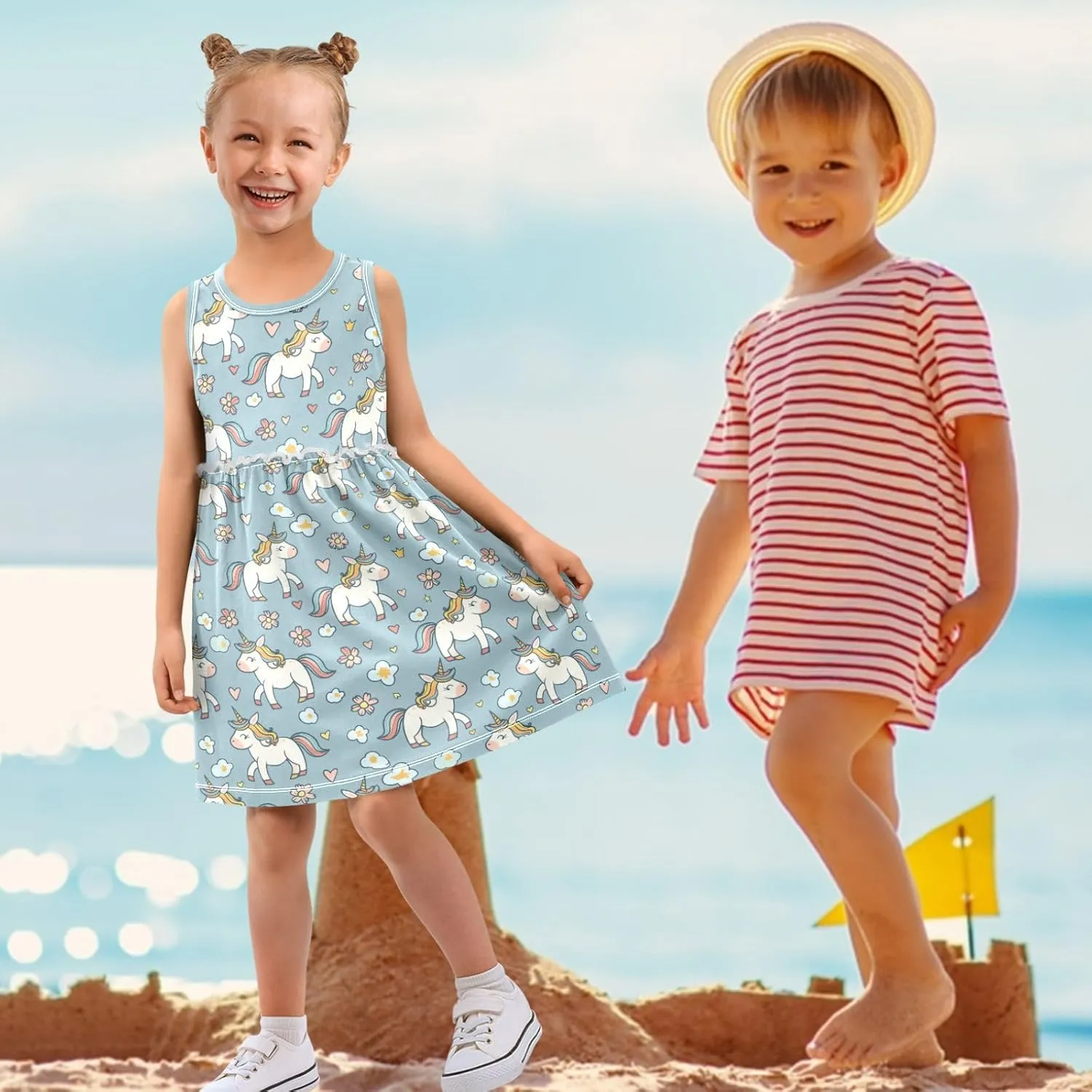 Girls Cute Dress Kids Summer Sleeveless Dresses Sundress Swing Outfit 2-9 Years