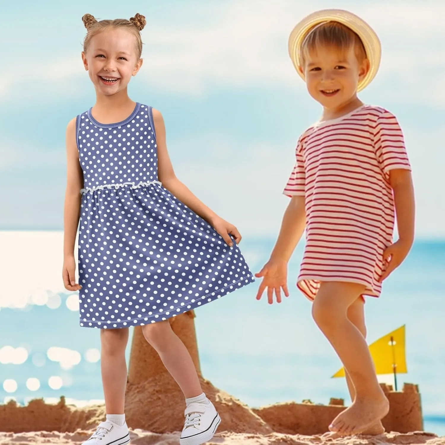 Girls Cute Dress Kids Summer Sleeveless Dresses Sundress Swing Outfit 2-9 Years