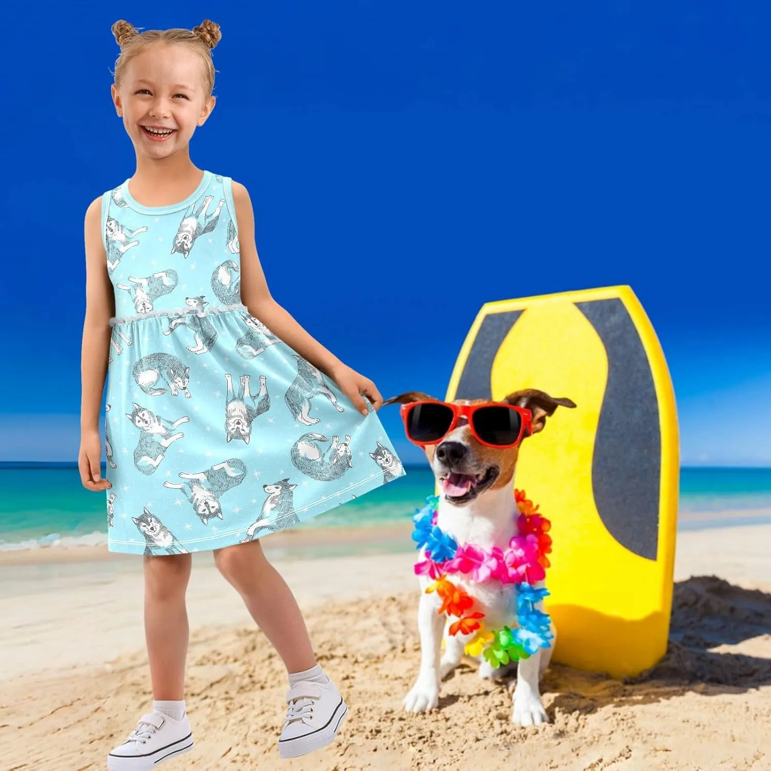 Girl's Sleeveless Cute Print Summer Casual Sundress A-line Dress 2-8 Years