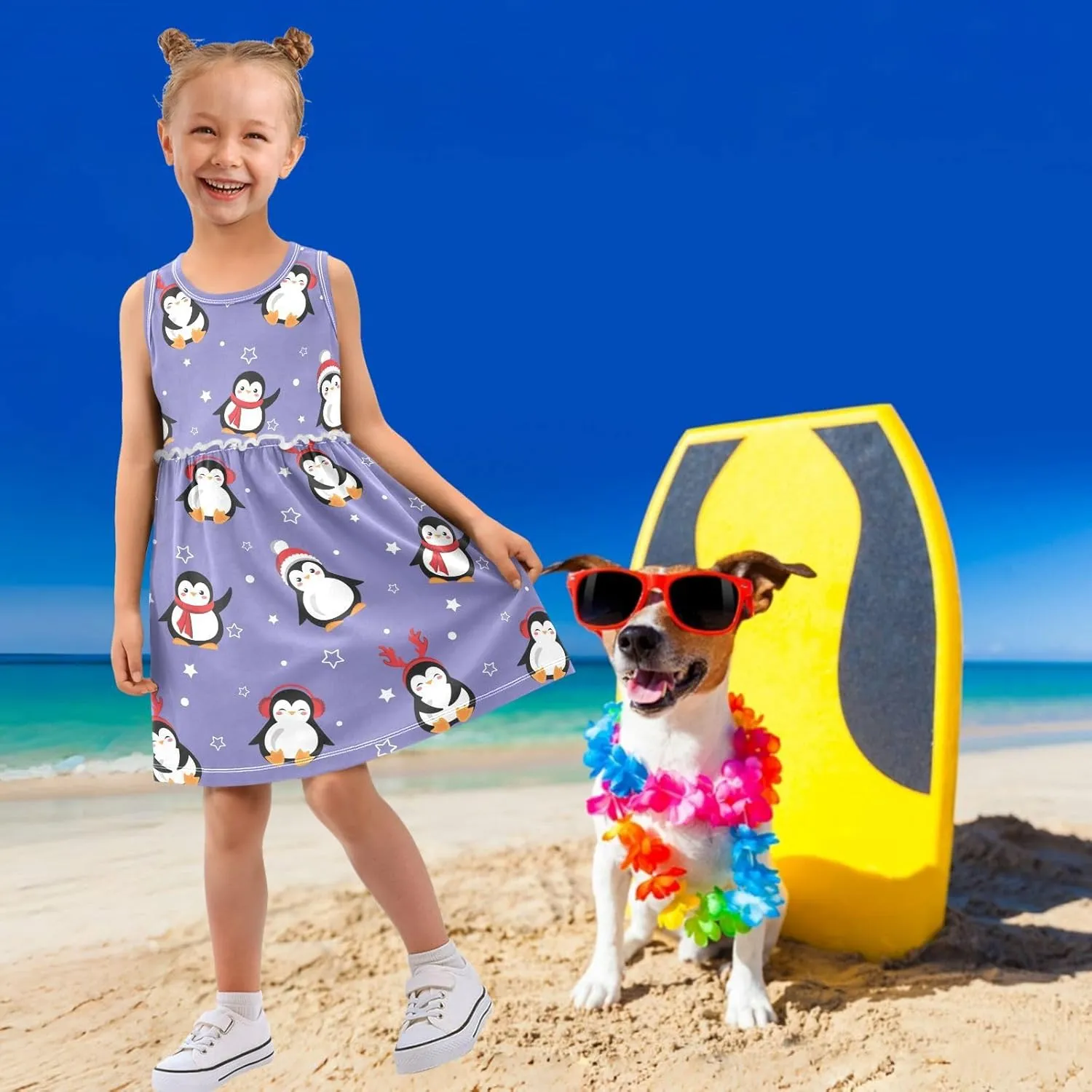 Girl's Sleeveless Cute Print Summer Casual Sundress A-line Dress 2-8 Years
