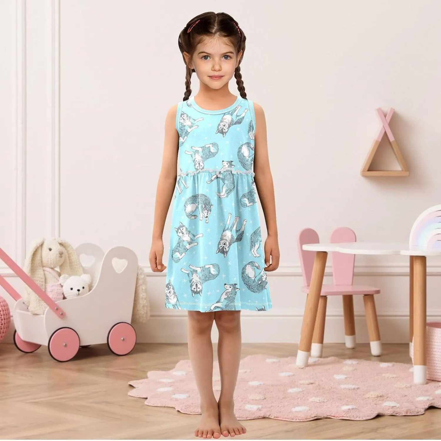 Girl's Sleeveless Cute Print Summer Casual Sundress A-line Dress 2-8 Years