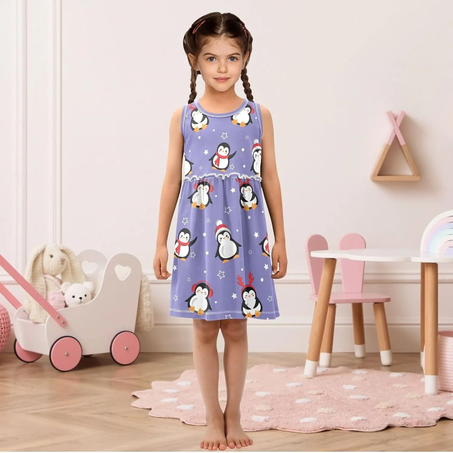 Girl's Sleeveless Cute Print Summer Casual Sundress A-line Dress 2-8 Years