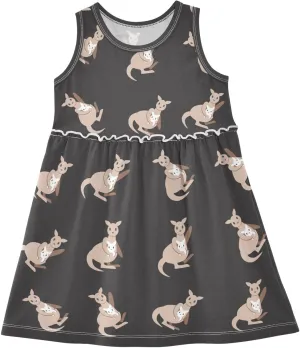 Girls' Sleeveless Dress Cute Kangaroo Animal Summer Swing Casual Cotton Beach Sundress for Girls 2T-8Y