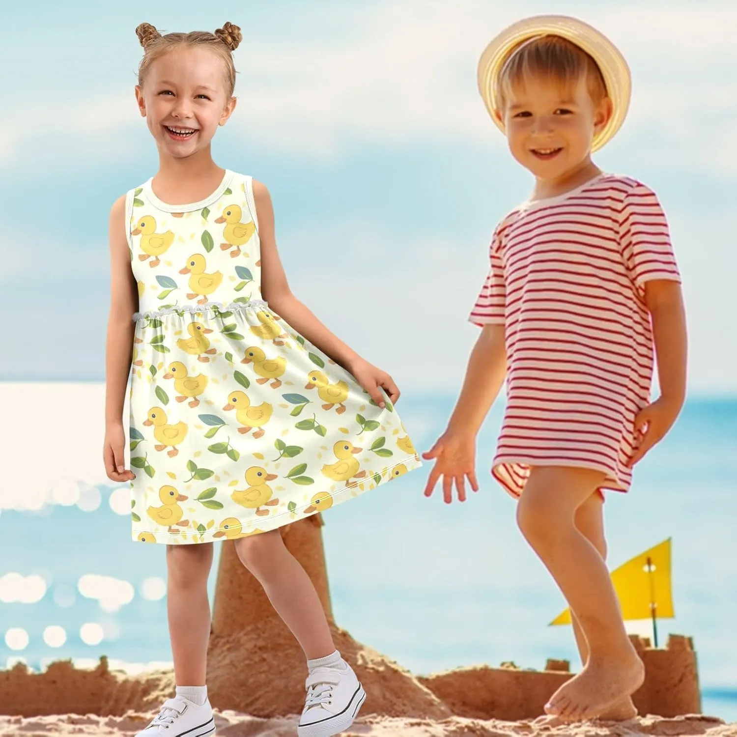 Girls Summer Dress Sleeveless A-Line Swing Sundresses Kids Casual Tank Dresses Beach Playwear Outfit 2-8 Years