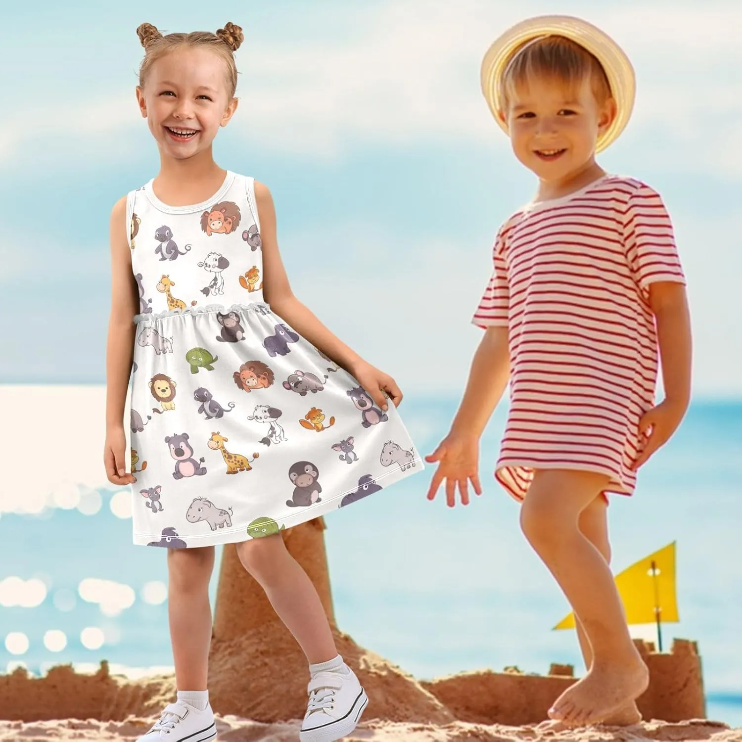 Girls Summer Dress Sleeveless A-Line Swing Sundresses Kids Casual Tank Dresses Beach Playwear Outfit 2-8 Years