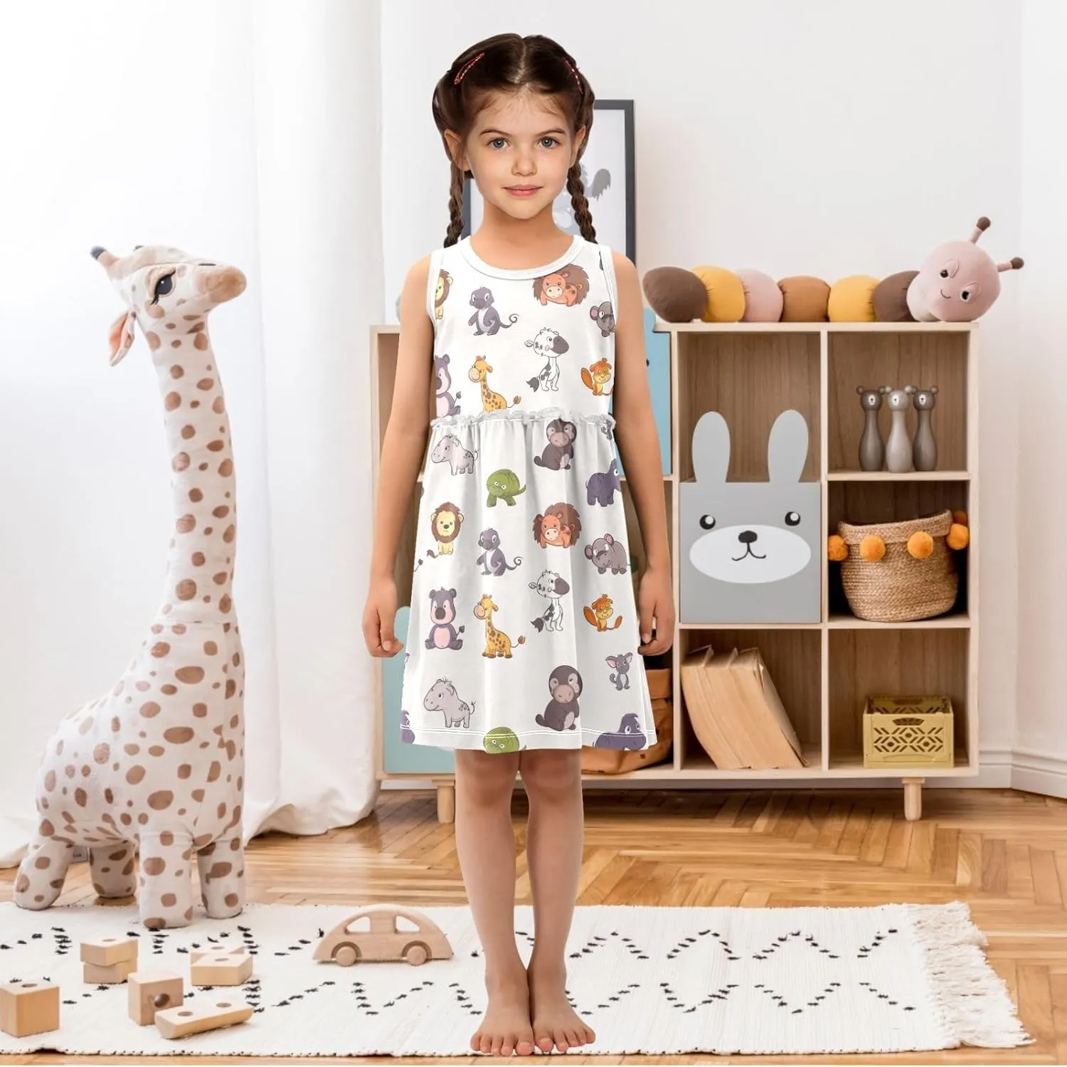 Girls Summer Dress Sleeveless A-Line Swing Sundresses Kids Casual Tank Dresses Beach Playwear Outfit 2-8 Years
