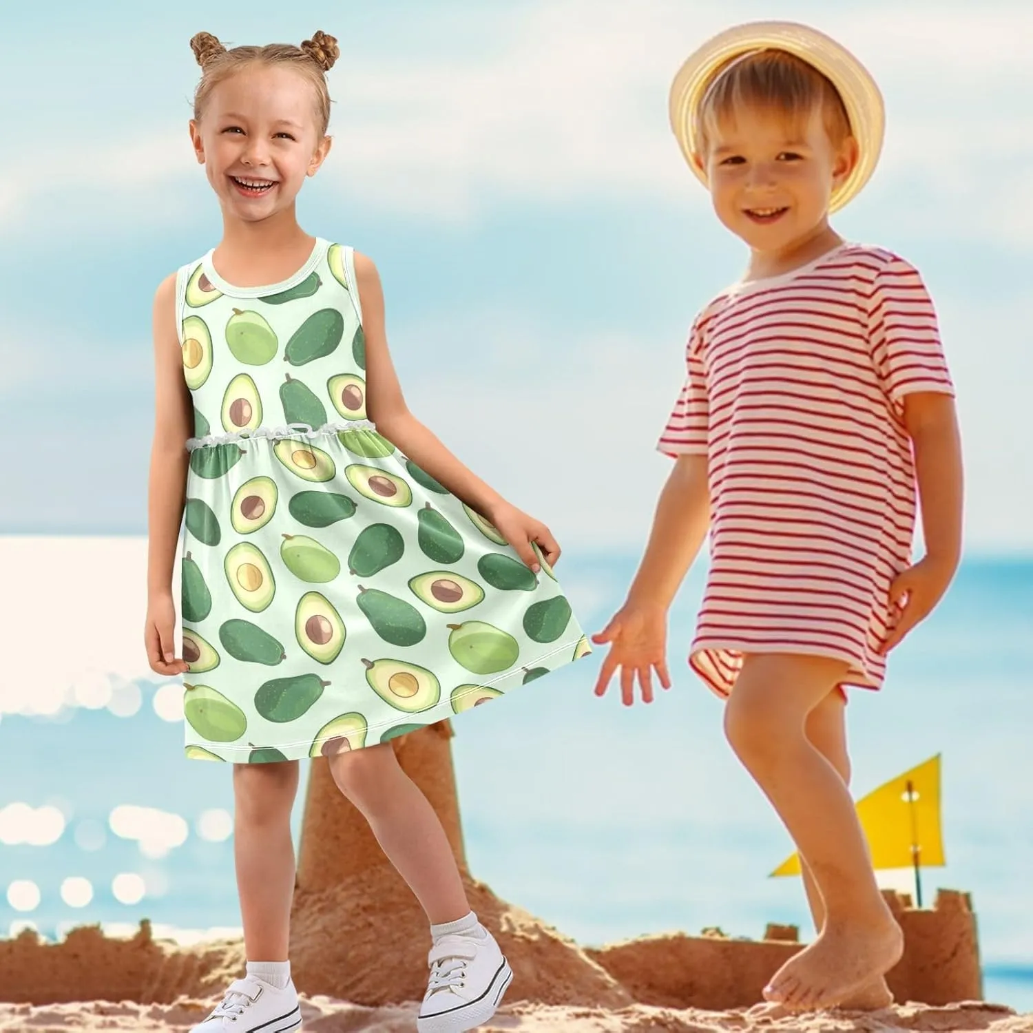 Girls Summer Dress Sleeveless A-Line Swing Sundresses Kids Casual Tank Dresses Beach Playwear Outfit 2-8 Years