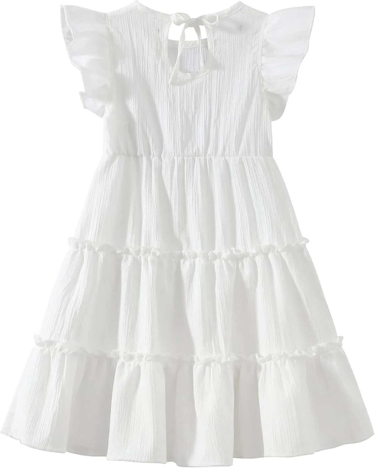 Girls Summer Dresses Tiered Crinkle Flowy Ruffle Sleeve A-Line Swing Backless Bow Lace-up Dress Size 4-12 Years