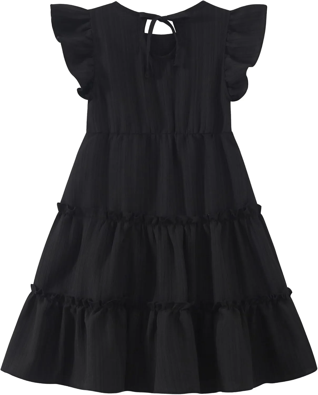 Girls Summer Dresses Tiered Crinkle Flowy Ruffle Sleeve A-Line Swing Backless Bow Lace-up Dress Size 4-12 Years