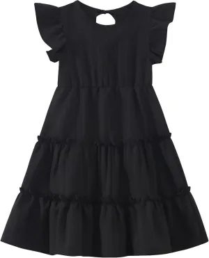 Girls Summer Dresses Tiered Crinkle Flowy Ruffle Sleeve A-Line Swing Backless Bow Lace-up Dress Size 4-12 Years