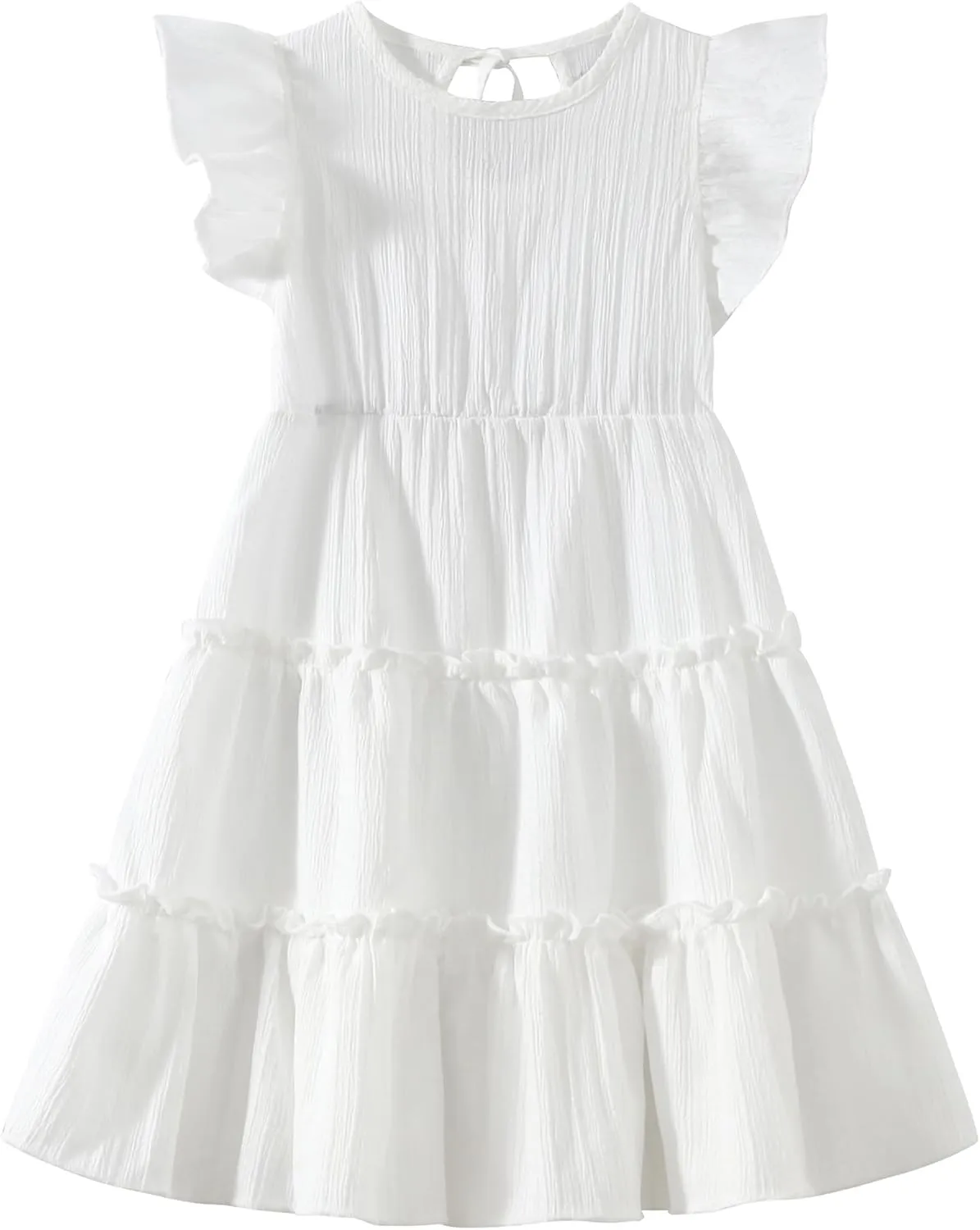 Girls Summer Dresses Tiered Crinkle Flowy Ruffle Sleeve A-Line Swing Backless Bow Lace-up Dress Size 4-12 Years