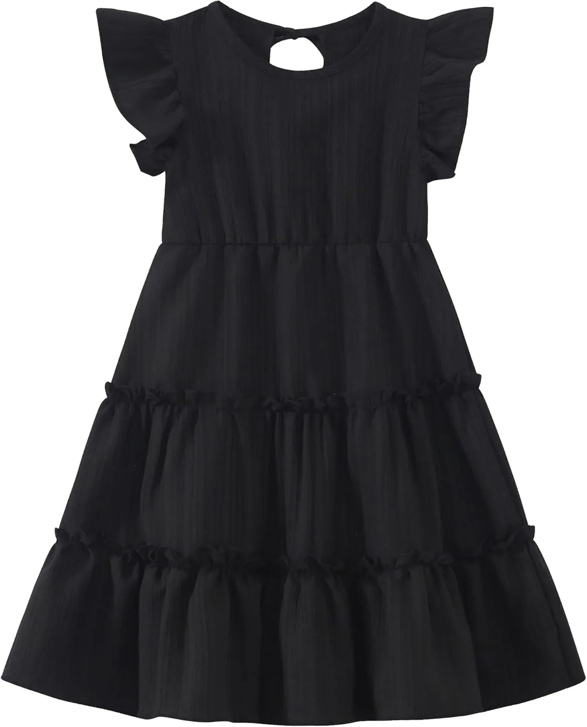 Girls Summer Dresses Tiered Crinkle Flowy Ruffle Sleeve A-Line Swing Backless Bow Lace-up Dress Size 4-12 Years