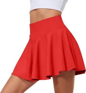 Golf Skirts for Women, Stretch Yoga Pants Printed Athletic Shorts Lightweight High Waisted Skirt with Denim Skorts Casual (XL, Red)