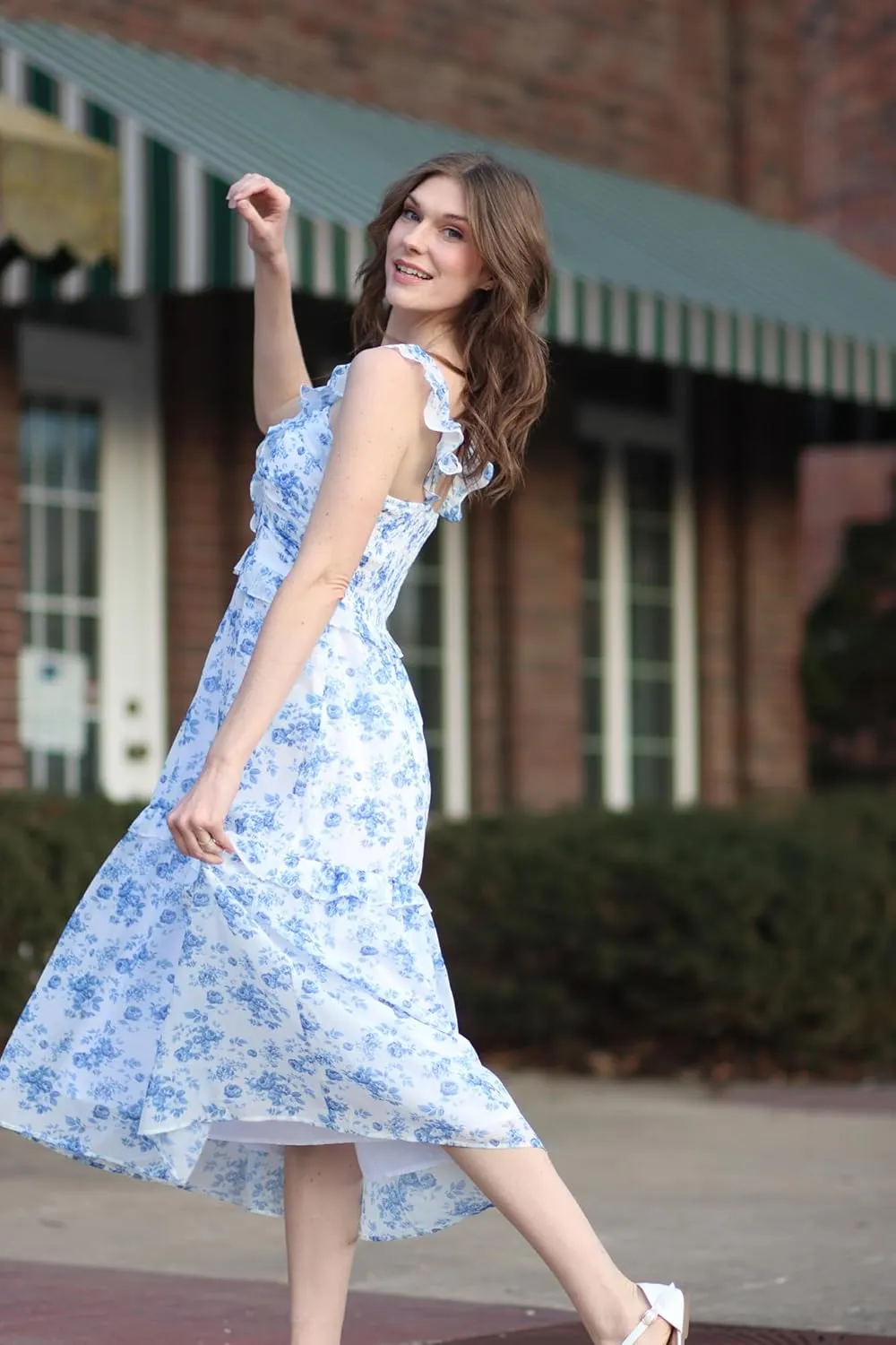 GRACE KARIN Womens Summer Boho Floral Tiered Dress Strap A Line Swing Flowy Midi Dress Ruffle Beach Wedding Guest Dress
