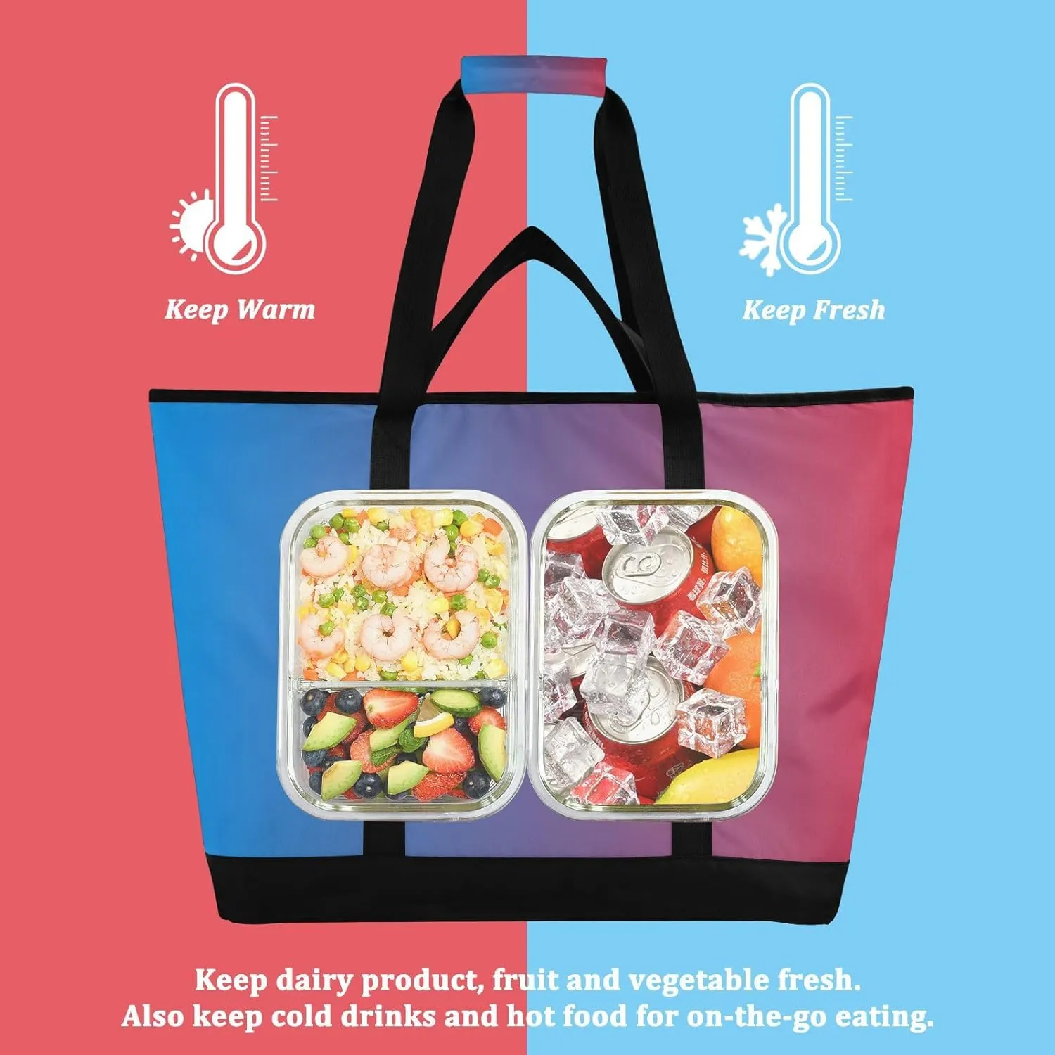 Gradients Tote Bag for Women with Zipper Reusable Grocery Bags Insulated Cooler Bag Shopping Bags Handbags Totes