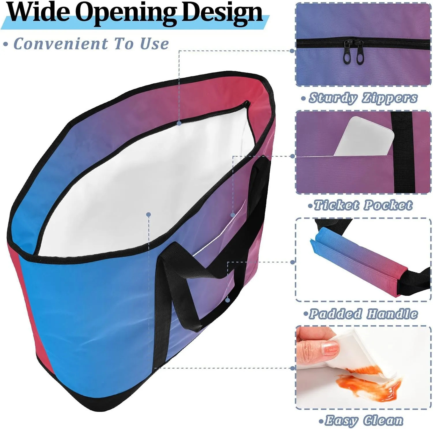 Gradients Tote Bag for Women with Zipper Reusable Grocery Bags Insulated Cooler Bag Shopping Bags Handbags Totes