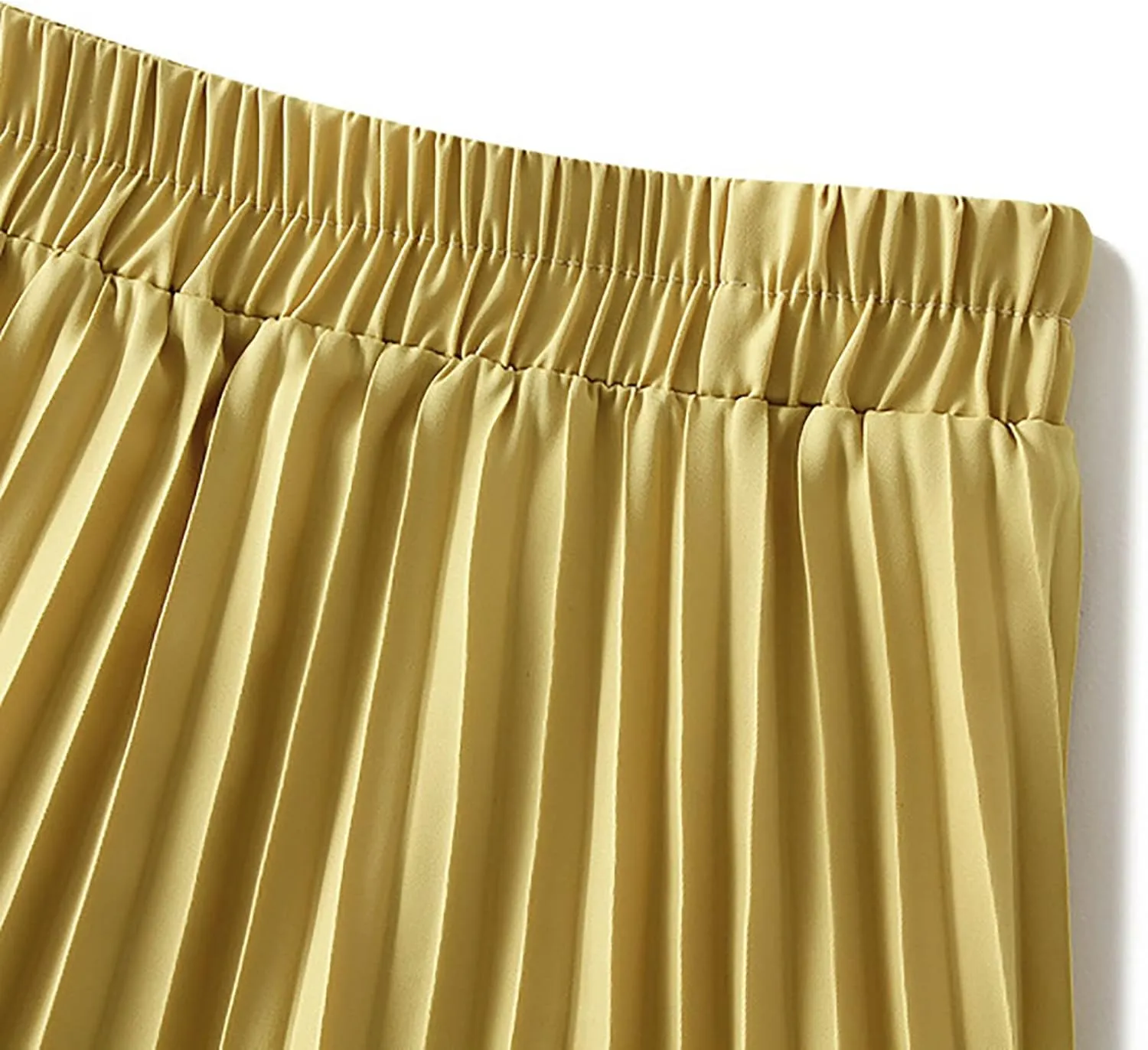 HGps8w Women Elegant Pleated Skirt Solid Color High Elastic Waist Midi Swing A-line Skirts