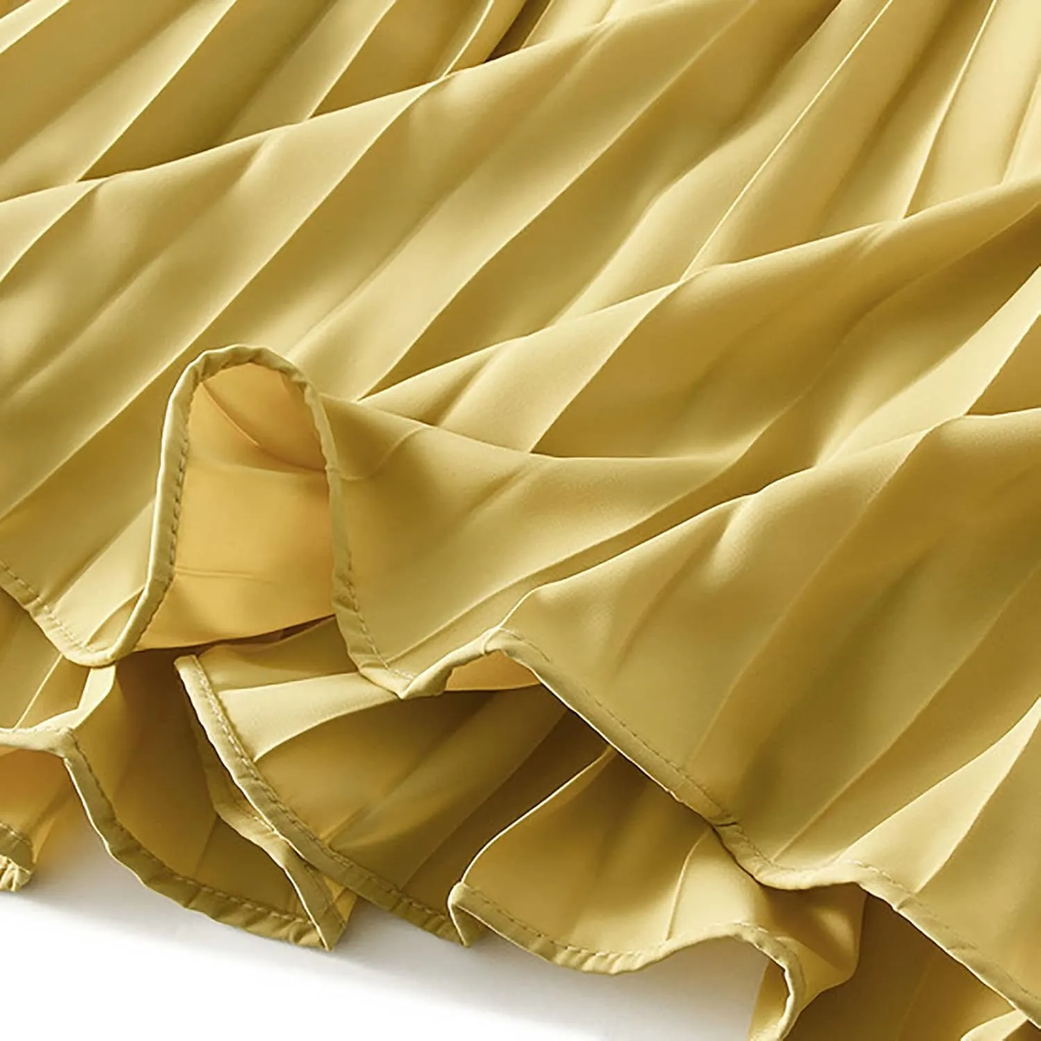 HGps8w Women Elegant Pleated Skirt Solid Color High Elastic Waist Midi Swing A-line Skirts
