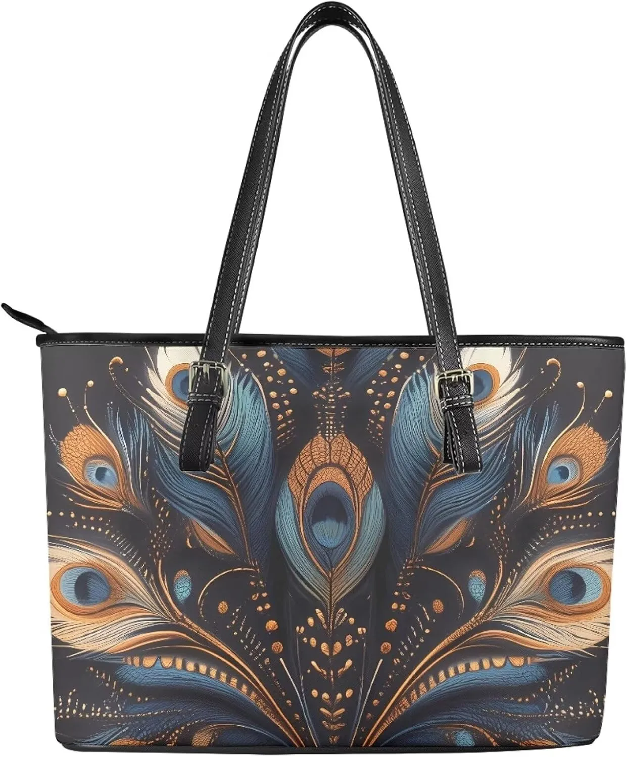 Hobo Tote Bag Purse for Women Boho Ethnic Cats Work Handbags with Zipper, Cow Spots Large Capacity Handle Totes