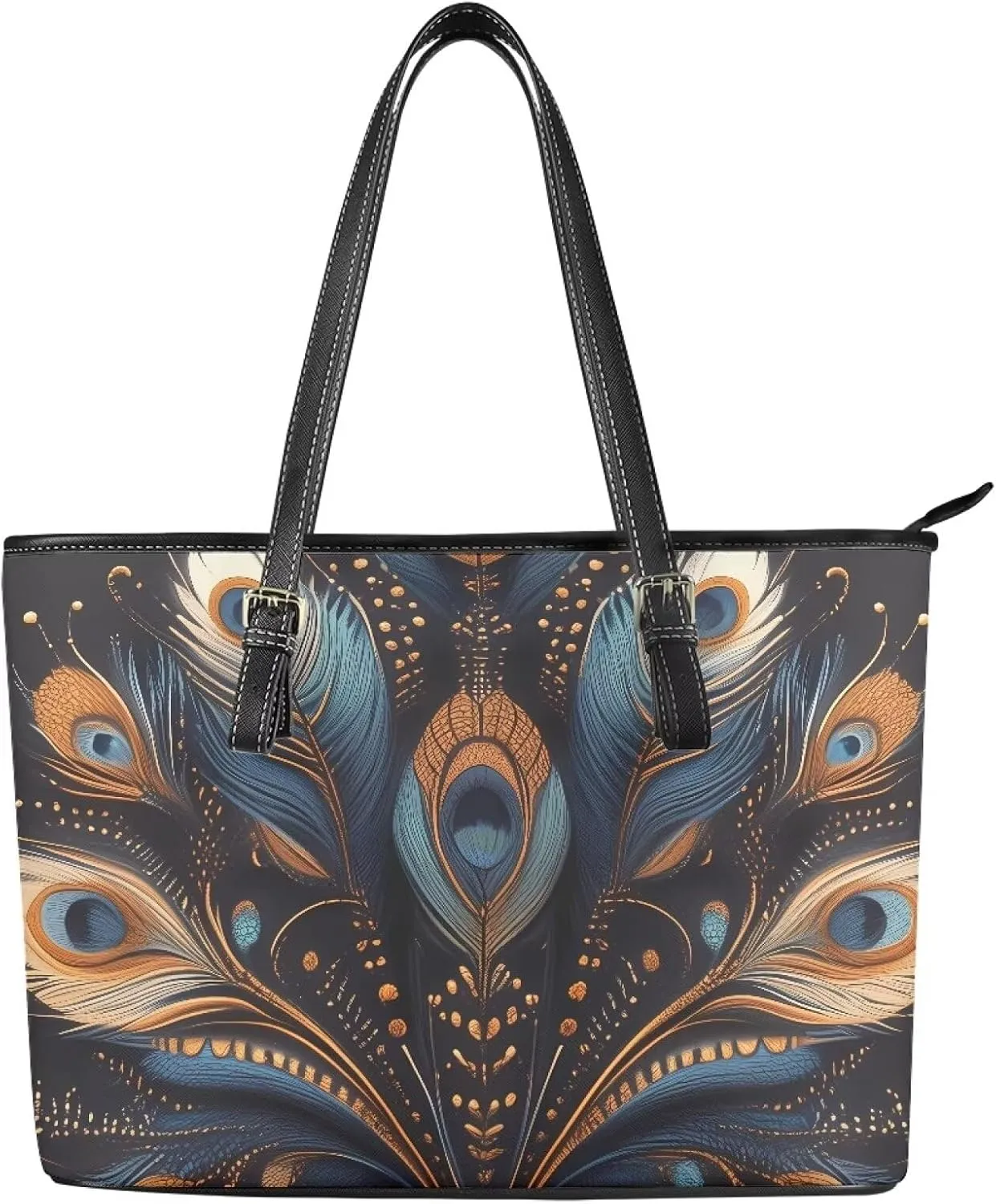 Hobo Tote Bag Purse for Women Boho Ethnic Cats Work Handbags with Zipper, Cow Spots Large Capacity Handle Totes