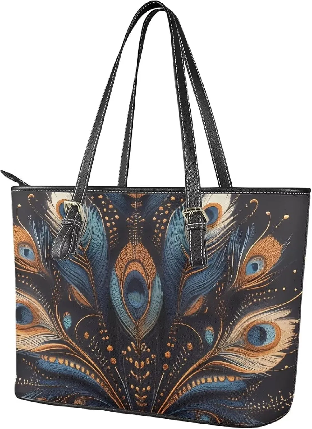 Hobo Tote Bag Purse for Women Boho Ethnic Cats Work Handbags with Zipper, Cow Spots Large Capacity Handle Totes