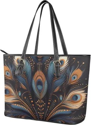 Hobo Tote Bag Purse for Women Boho Ethnic Cats Work Handbags with Zipper, Cow Spots Large Capacity Handle Totes