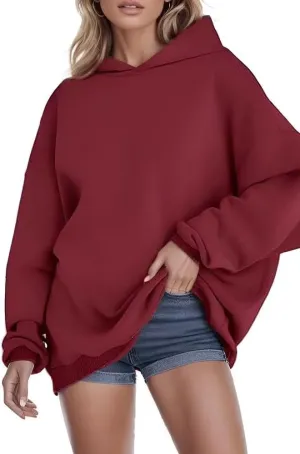 Hoodies Oversized Woman Fleece Hooded Pullover Tops Sweaters Drop Shoulder Long Sleeve Solid Color Tops for Leggings