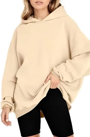 Hoodies Oversized Woman Fleece Hooded Pullover Tops Sweaters Drop Shoulder Long Sleeve Solid Color Tops for Leggings