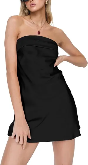 HYPERFIRE Women's Elegant Strapless Tube Cut Out Back Mini Dress Summer Cocktail Dresses