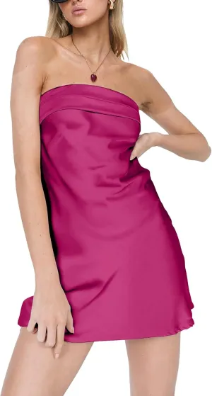 HYPERFIRE Women's Elegant Strapless Tube Cut Out Back Mini Dress Summer Cocktail Dresses
