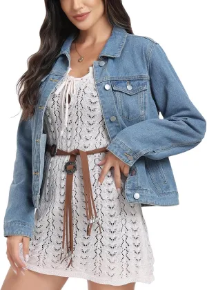J.Corrine Women's Denim Jacket Long Sleeves Button Down Shacket Jacket Jean Coat with Pockets