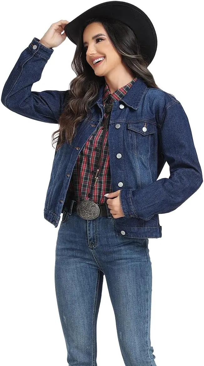 J.Corrine Women's Denim Jacket Long Sleeves Button Down Shacket Jacket Jean Coat with Pockets
