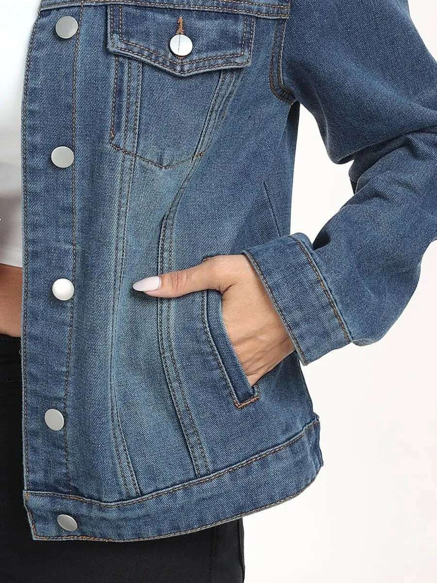 J.Corrine Women's Denim Jacket Long Sleeves Button Down Shacket Jacket Jean Coat with Pockets