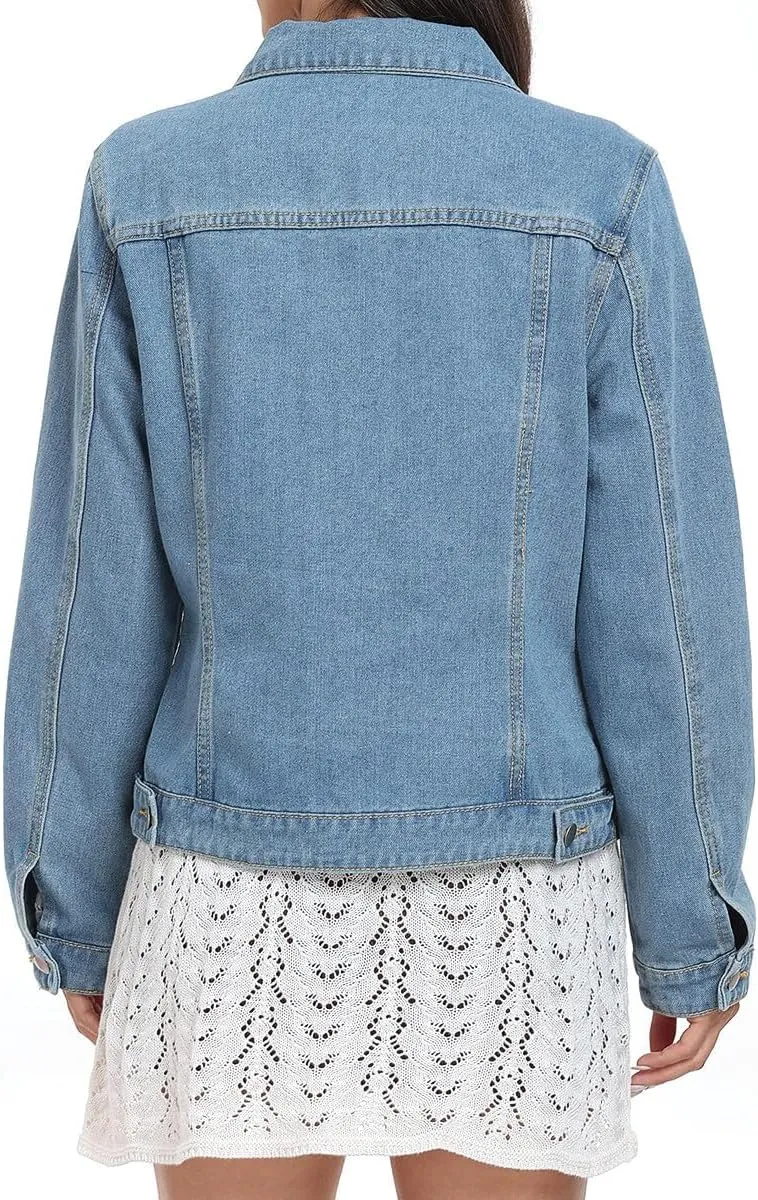 J.Corrine Women's Denim Jacket Long Sleeves Button Down Shacket Jacket Jean Coat with Pockets