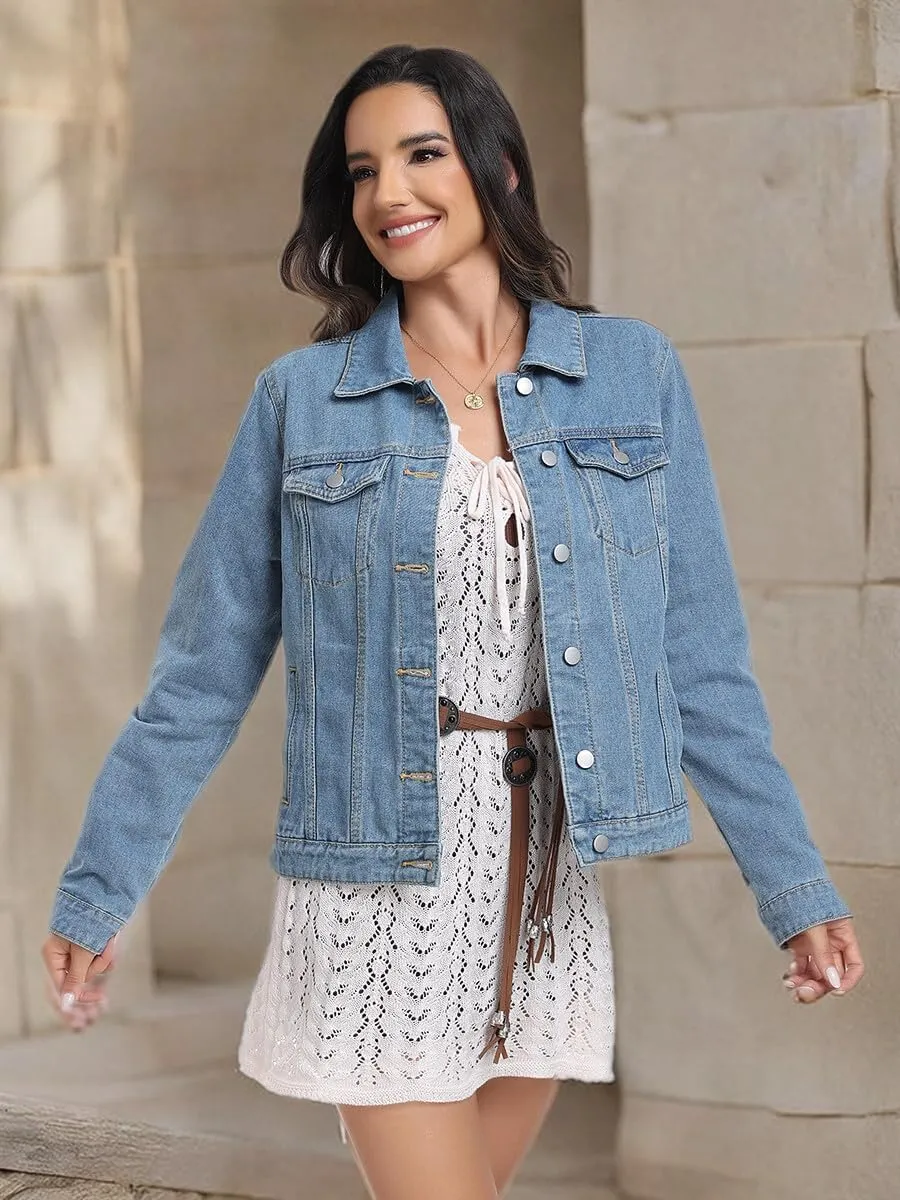 J.Corrine Women's Denim Jacket Long Sleeves Button Down Shacket Jacket Jean Coat with Pockets