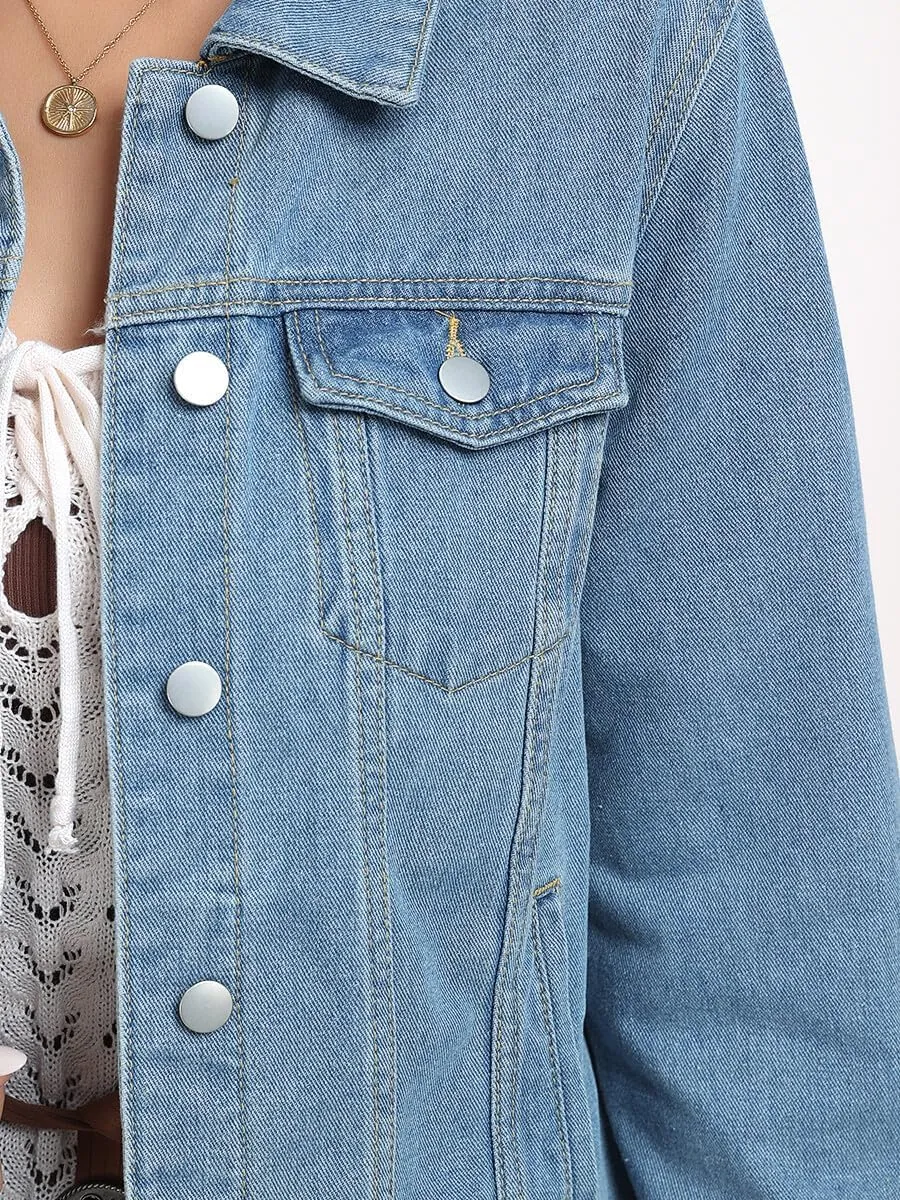 J.Corrine Women's Denim Jacket Long Sleeves Button Down Shacket Jacket Jean Coat with Pockets