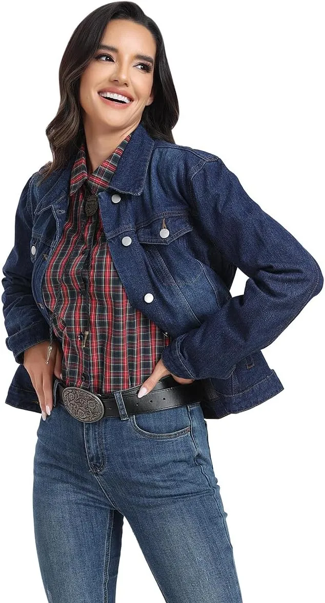 J.Corrine Women's Denim Jacket Long Sleeves Button Down Shacket Jacket Jean Coat with Pockets