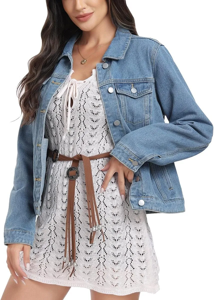 J.Corrine Women's Denim Jacket Long Sleeves Button Down Shacket Jacket Jean Coat with Pockets