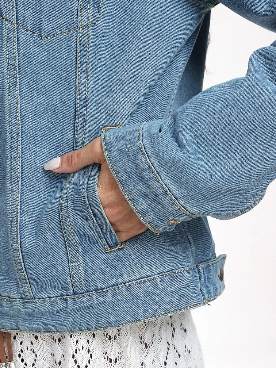 J.Corrine Women's Denim Jacket Long Sleeves Button Down Shacket Jacket Jean Coat with Pockets