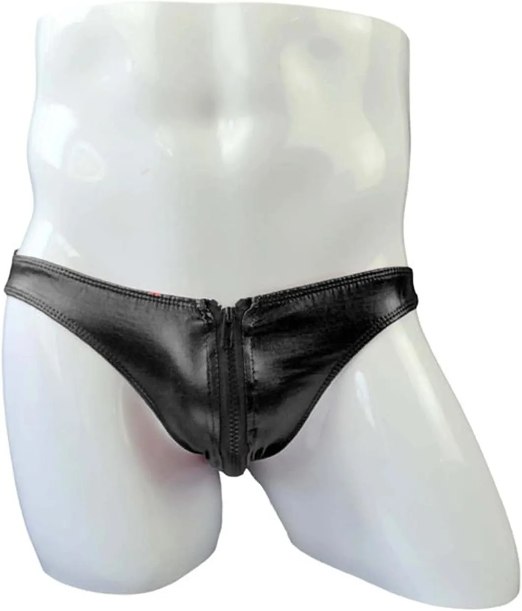 JEsilunmaMY Double Zipper Underwear for Men Faux Leather Low Rise Bikini Briefs Lingerie Solid Color Sexy Panties Underpants
