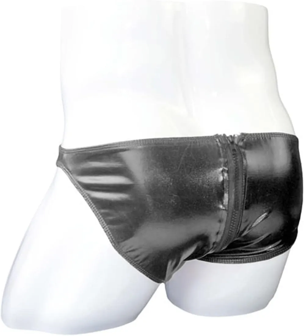 JEsilunmaMY Double Zipper Underwear for Men Faux Leather Low Rise Bikini Briefs Lingerie Solid Color Sexy Panties Underpants
