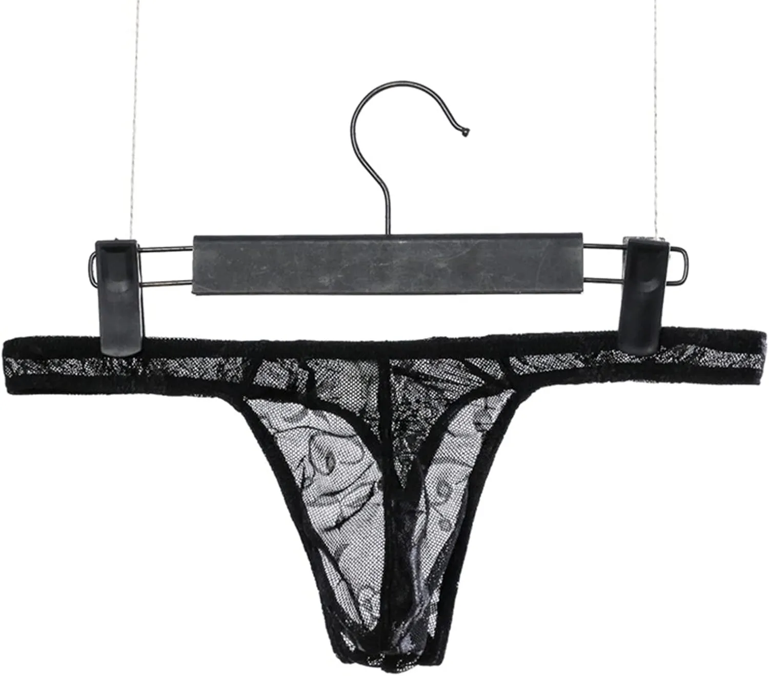JEsilunmaMY Low Rise T-Back for Men See Through Lace Sheer Sissy G-String Panties Stretch Breathable Thongs Bikini Briefs
