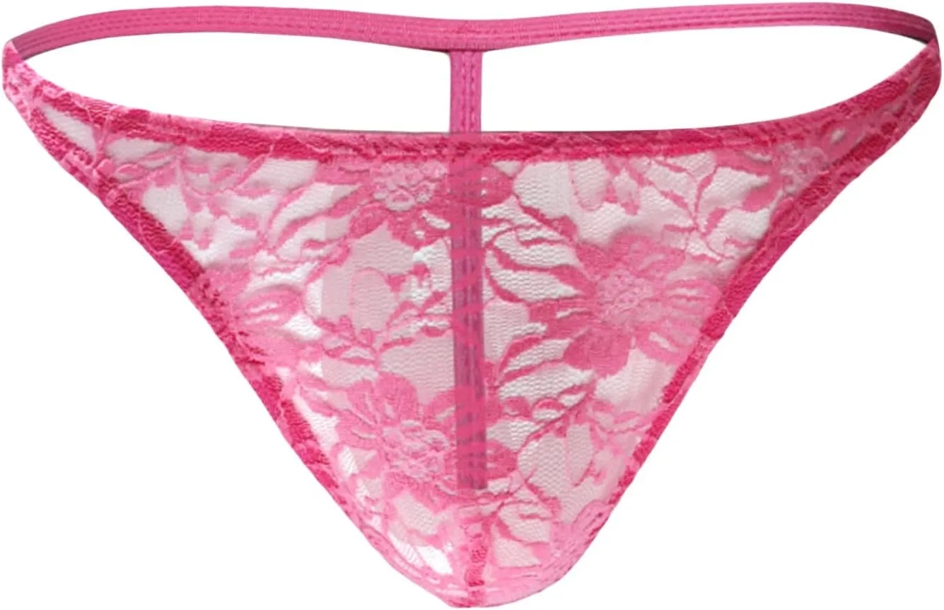 JEsilunmaMY Mens Lace Bikini Briefs Low Rise See Through Sissy Panties Underwear Backless Breathable Sheer T-Back Underpants